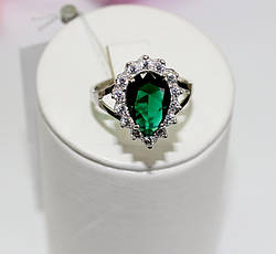 Срібна каблучка жіноча із зеленим цирконом "Хюррем Султан" стильна каблучка зі срібла з камінням 18.5