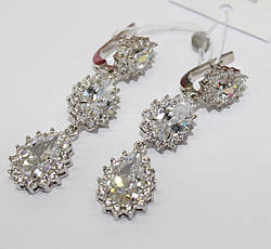 Довгі сережки з білим цирконом Хюррем Султан