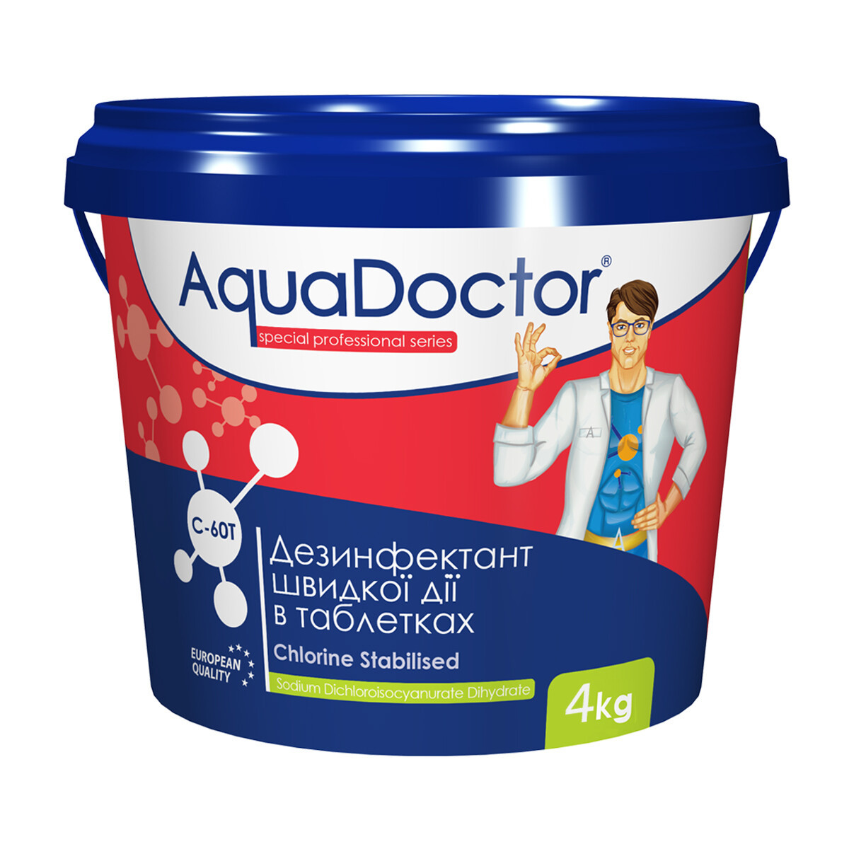 Дезінфектант на основі хлору швидкої дії AquaDoctor C-60T (таблетки 20 г) — 4 кг.