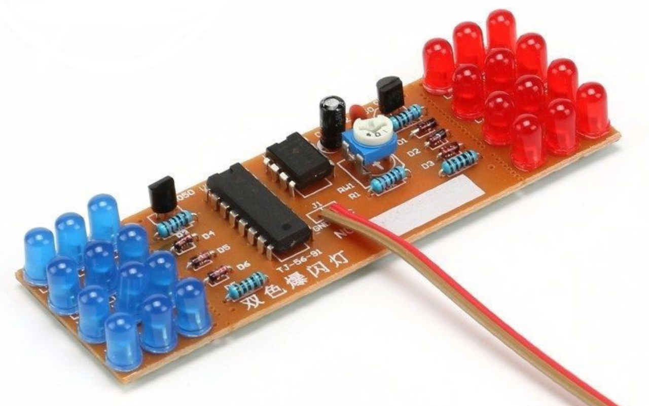 NE555 + CD4017 Набор для самостоятельной сборки стробоскопа (мигалок) синий + красный - фото 2 - id-p1126763946