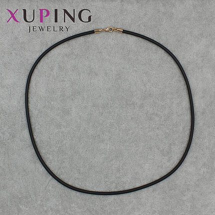 Шнурок на шею из каучука длина 50 см ширина 3 мм с позолоченным замком Xuping Jewerly медицинское золото, фото 2
