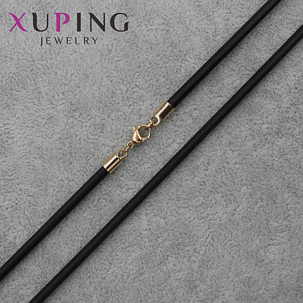 Шнурок на шею из каучука длина 50 см ширина 3 мм с позолоченным замком Xuping Jewerly медицинское золото, фото 2