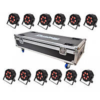 Светодиодный прожектор заливки LIGHT4ME FLAT QUAD PAR 6x15W RGBWA-UV SET4 (12 шт + кейс)