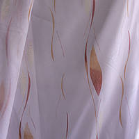 Гардина, вуаль белая с печатным желто-оранжевым абстрактным рисунком. 300см. утяжелитель