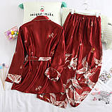 Піжамний костюм шовковий на захід. Піжама жіноча атласна для дому, сну, розмір L (червоний), фото 4