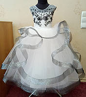 Ексклюзивна біло-чорна ошатна дитяча сукня-маєчка зі спідницею-квіткою на 6-7 років