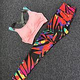 Спортивний костюм жіночий для фітнесу. Комплект лосини і топ для йоги, спорту, тренувань, розмір S (рожевий), фото 2