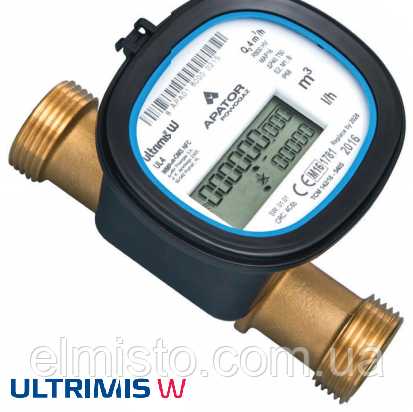 Ультразвуковий лічильник води Apator Ultrimis 4,0 Ду20 Q3 4,0 м3/год L = 105 mm, муфтовий, латунь, фото 1