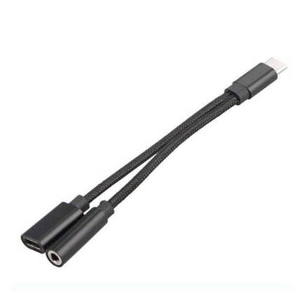 Кабель розгалужувач, перехідник Alitek USB Type-C (male) — 3.5 мм + USB Type-C (female) тканина, фото 1