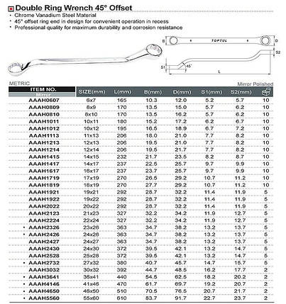 Ключ накидной угол 45 градусов для СТО 10х11мм TOPTUL AAEH1011 (Тайвань), фото 2