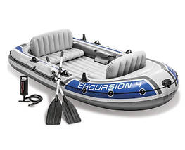 Четырехместная надувная лодка Intex 68324 Excursion 4 Set, 315 х 165 х 43 см, с веслами и насосом