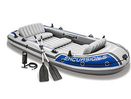Пятиместная надувная лодка Intex 68325 Excursion 5 Set, 366 х 168 х 43 см, с веслами и насосом