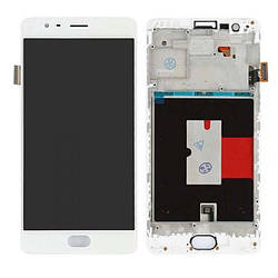 Дисплей для OnePlus 3 (A3003), OnePlus 3T (A3010), модуль (екран і сенсор) з рамкою - панеллю, TFT Білий