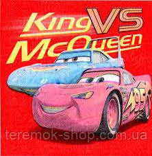 Серветки червоні з малюнком Тачки 20 шт двошарові дитячі паперові 33х33 см, фото 1