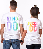 Парні іменні футболки "KING/QUEEN - Multicolor Watercolor" [Цифри можна змінювати] (50-100% передоплата)