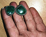 Яскраві срібні запонки з малахітом, фото 3