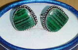 Яскраві срібні запонки з малахітом, фото 7