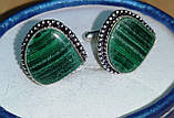Яскраві срібні запонки з малахітом, фото 4