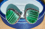 Яскраві срібні запонки з малахітом, фото 5