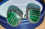 Яскраві срібні запонки з малахітом, фото 6