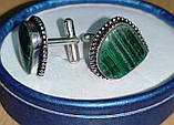 Яскраві срібні запонки з малахітом, фото 8