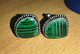 Яскраві срібні запонки з малахітом, фото 10