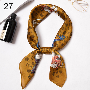 Шовкова хустка на шию Fashion Зоо 70х70 см охра, фото 3