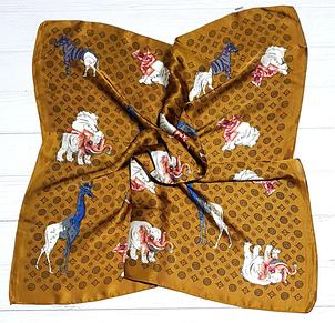 Шовкова хустка на шию Fashion Зоо 70х70 см охра, фото 1