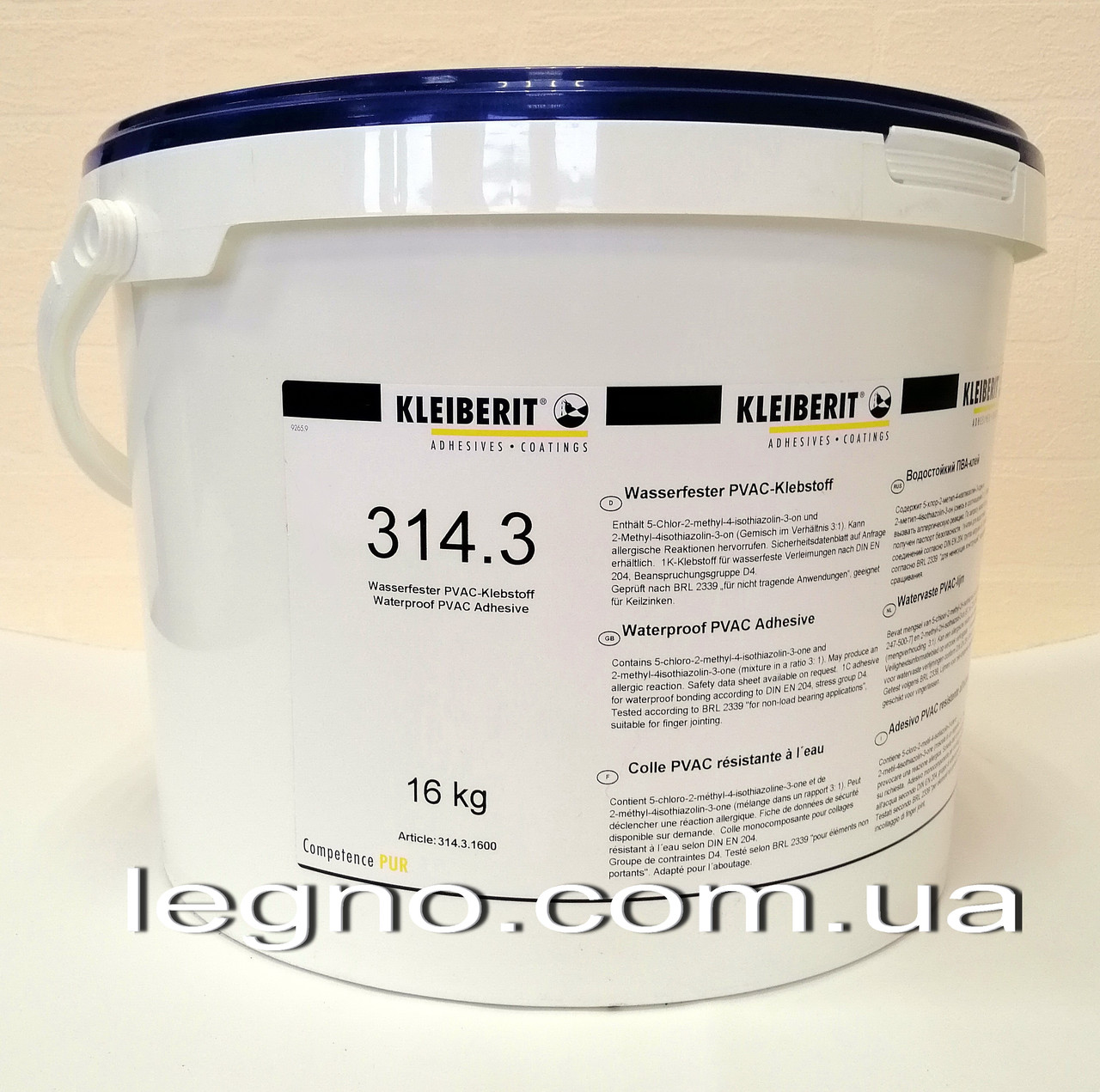 Клей Клейберит 314.3 Д4 однокомпонентний (відро 16 кг), Німеччина