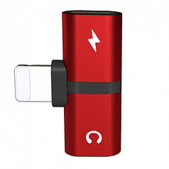 Перехідник для iPhone 2 в 1 Double Lightning для заряджання та навушників Alitek Metal Red