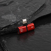 Перехідник для iPhone 2 в 1 Double Lightning для зарядки і навушників Alitek Metal Red, фото 3