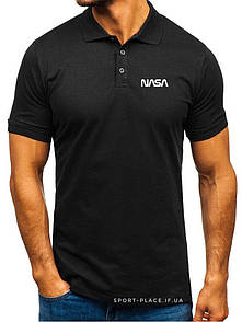 Чоловіча футболка поло Nasa (Nasa) чорна (маленька емблема) бавовна