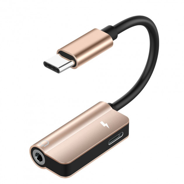 Перехідник адаптер Alitek USB Type-C (male) - 3.5 мм + USB Type-C (female) Gold