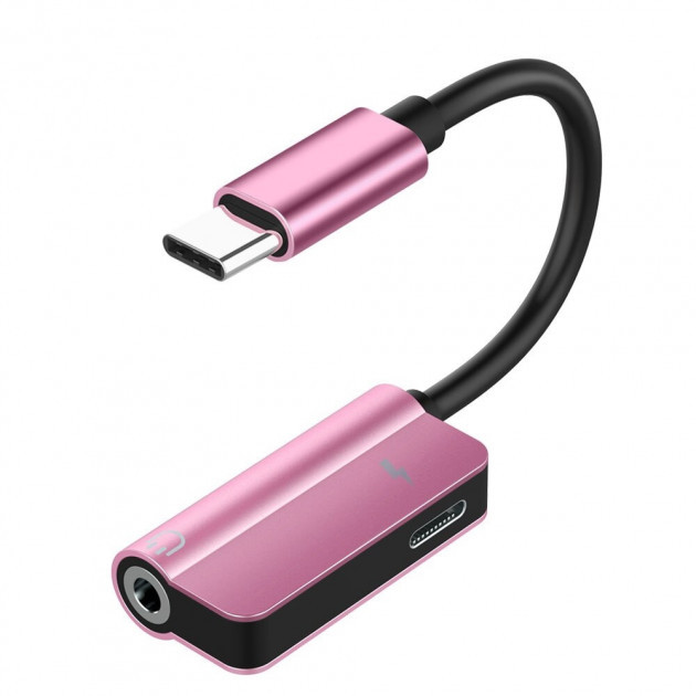 Кабель перехідник Alitek USB Type-C - 3.5 мм + USB Type-C з зарядкою Pink