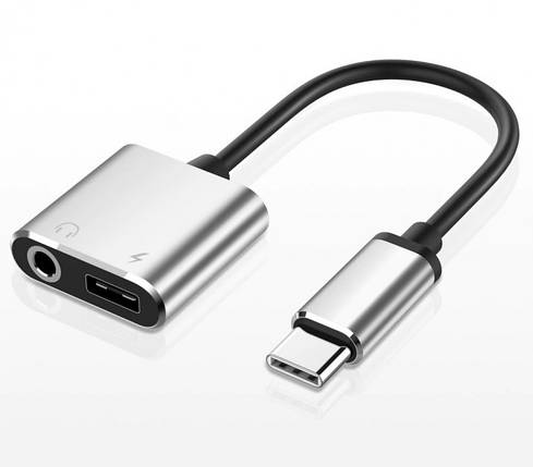 Перехідник для навушників Alitek USB Type-C - 3.5 мм + USB Type-C з зарядкою (2 в 1) Sliver, фото 1