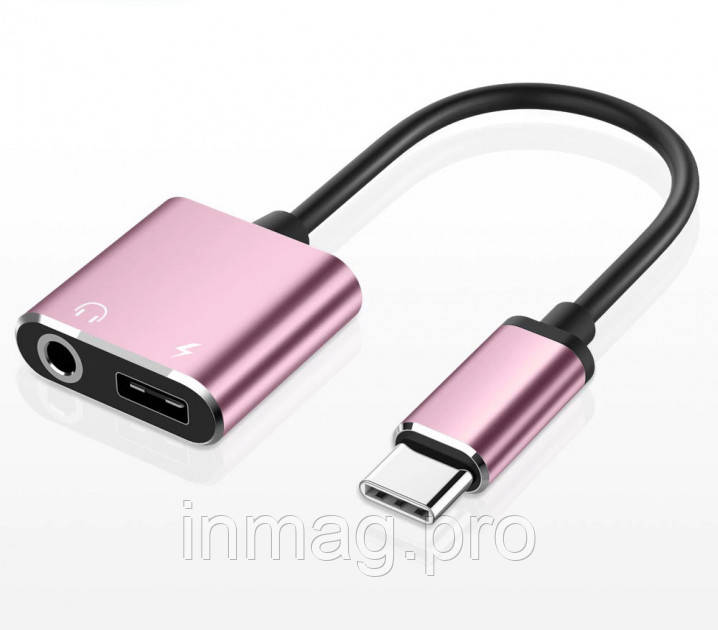 Адаптер-перехідник Alitek USB Type-C (male) - 3.5 мм + USB Type-C (female) Pink