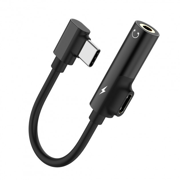 Кабель перехідник Alitek USB Type-C — 3.5 мм + USB Type-C із зарядкою Black