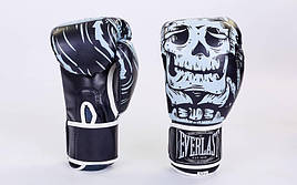 Рукавички боксерські FLEX на липучці EVERLAST SKULL BO-5493 (10 унцій, Чорний)
