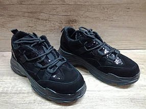Жіночі кросівки з утеплювачем замша 8706-9,Allshoes чорні, фото 2