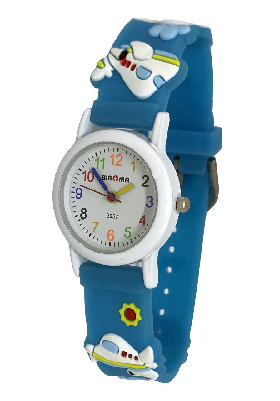 Дитячий годинник для хлопчиків, сині, з малюнком, Biaoma Супер Крилья, з арабською цифрою