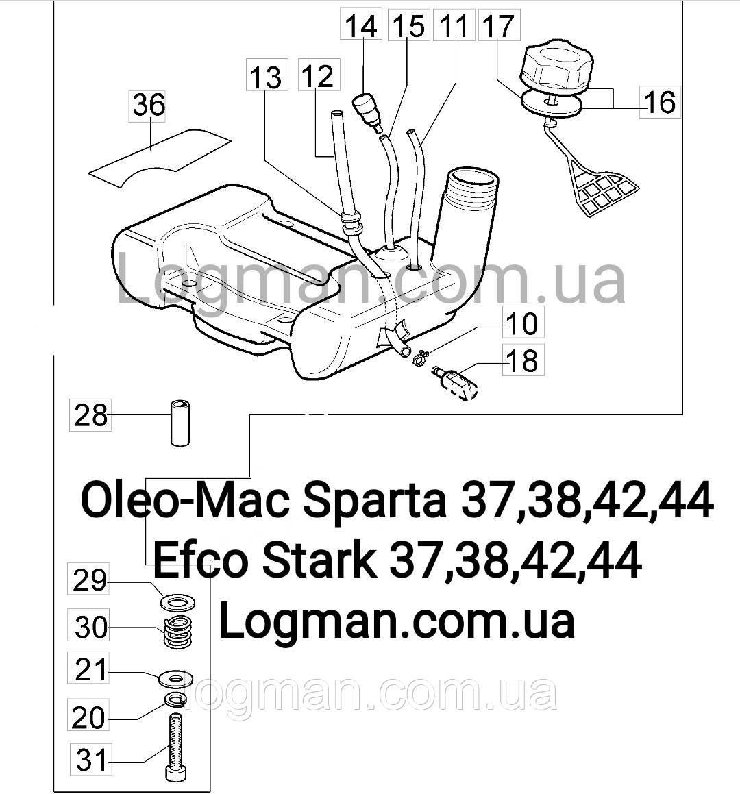 Оригінальний бензобак для мотокоси Oleo-Mac Sparta 37,38,42,44/Efco Stark 37,38,42,44 (61200028)
