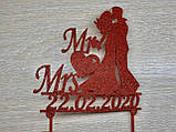 Весільний топпер Mr&Mrs пара силуети / Індивідуальна дата / Білий акрил, фото 3