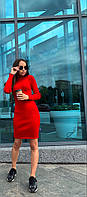 Молодежное базовое модное платье гольф рубчик двойное горло 42/46 красный