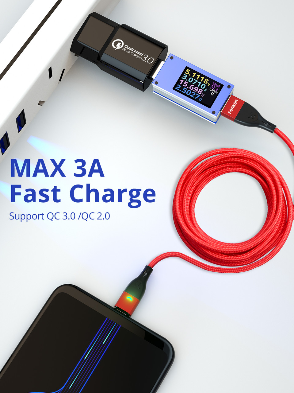 Магнитный кабель Fonken Essager 3A - Передача данных + быстрая зарядка Lightning Micro USB Type-C (1 на выбор) - фото 7 - id-p1127431094