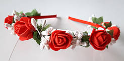 Обруч віночок ручна робота червоні троянди і білі ягоди