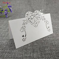 Розсадкові картки для гостей з сердечком 10 штук 9 на 4,5 см білий
