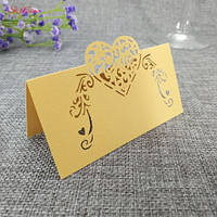 Рассадочные карточки для гостей с сердечками 10 штук 9 на 4,5 см золотистый