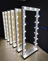 Гримерне дзеркало 180 х 80 з лампами на весь зріст на колесах (Дзеркало ростове підлогове з підсвічуванням)