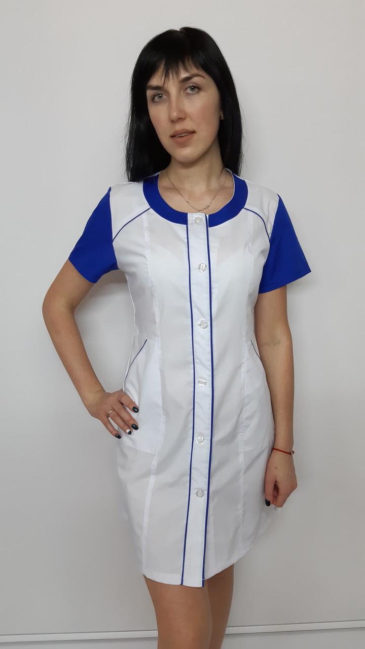 Медичний жіночий халат Ліза бавовна 44 розмір короткий рукав, фото 1