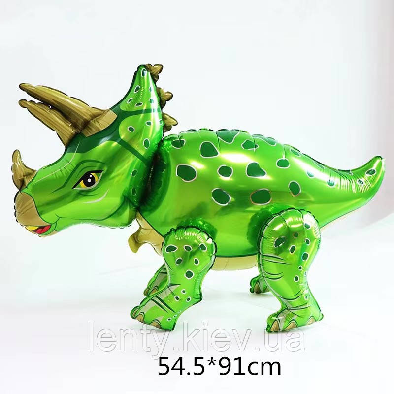 Куля фольга фігурний "Динозавр 3-Д Трицератопс" Зелений 90 см Китай